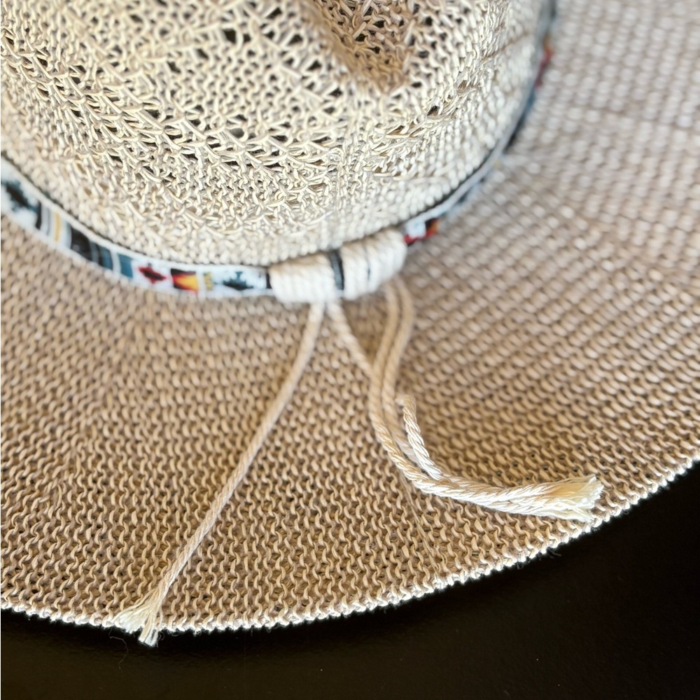 Sun 'N' Sand Beachy Natural Tan Sun Hat Colorful Tribal Band - Picture 5 of 11
